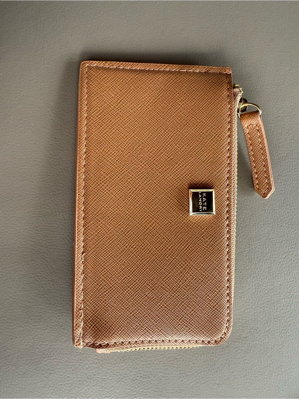 Kate Landry Tan Zip-Around Saffiano Wallet